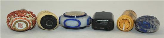 Six Chinese snuff bottles, in various materials, 19th / 20th century, 5cm - 6.5cm